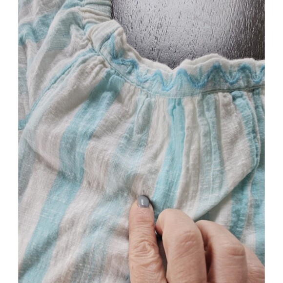 Crown & Ivy Off Shoulder Teal Stripe Mini Dress Balloon Sleeve Embroidered XS - Picture 10 of 10